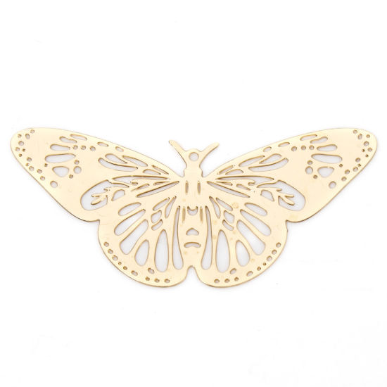 Picture of 10 PCs Iron Based Alloy Filigree Stamping Pendants KC Gold Plated Butterfly Animal Hollow 4.8cm x 2.3cm