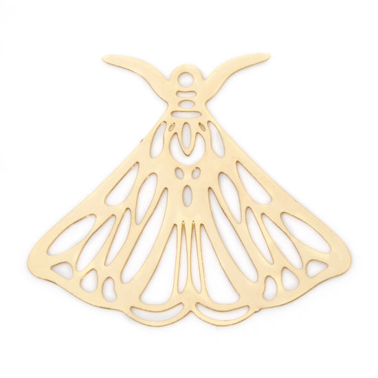 Picture of 10 PCs Iron Based Alloy Filigree Stamping Pendants KC Gold Plated Moth Hollow 3cm x 2.7cm