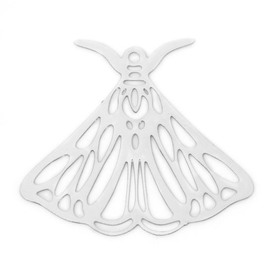 Picture of 10 PCs Iron Based Alloy Filigree Stamping Pendants Silver Tone Moth Hollow 3cm x 2.7cm