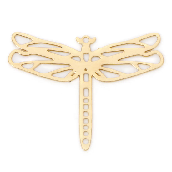 Picture of 10 PCs Iron Based Alloy Filigree Stamping Charms KC Gold Plated Dragonfly Animal Hollow 29mm x 23mm