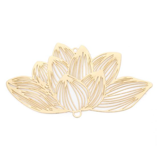 Immagine di 5 Pz Lega di Ferro Filigree Stamping Ciondoli Pendenti KC Placcato Oro Fiore Di Loto Filigrana 7.1cm x 3.9cm