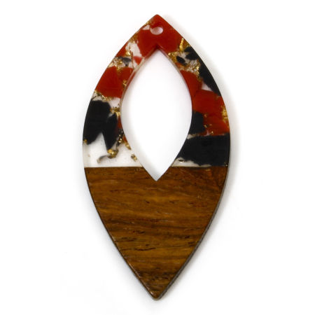 Imagen de 2 Unidades Madera+Resina Resina de Efecto Madera Colgantes Negro & Rojo Oliva Astillas de Grava 4.8cm x 2.4cm