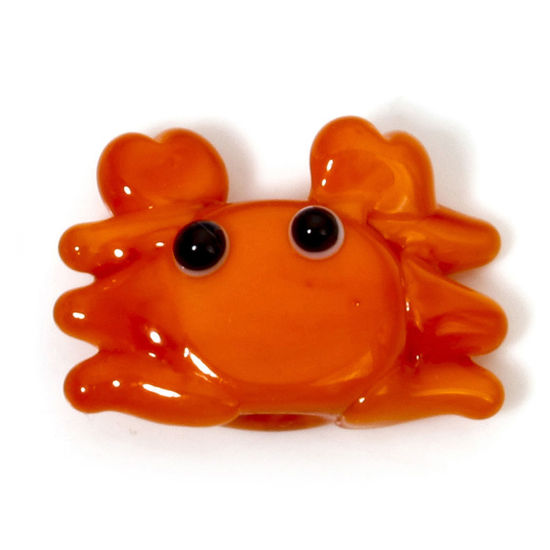 Picture of 2 PCs Lampwork Glass Ocean Jewelry Beads For DIY Jewelry Making Crab Animal Orange 3D About 22mm x 15mm, Hole: Approx 1.8mm