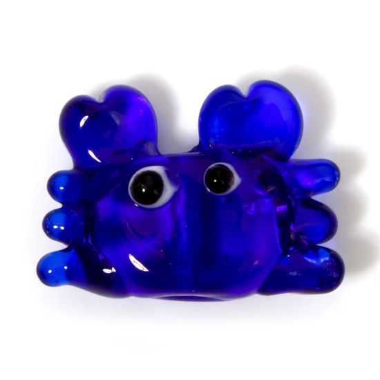 Picture of 2 PCs Lampwork Glass Ocean Jewelry Beads For DIY Jewelry Making Crab Animal Dark Blue 3D About 22mm x 15mm, Hole: Approx 1.8mm