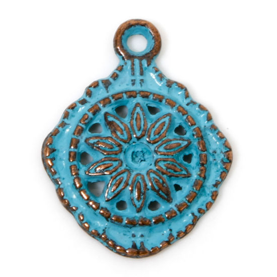 Picture of 100 PCs Zinc Based Alloy Charms Antique Copper Blue Filigree Patina 17.5mm x 13.5mm