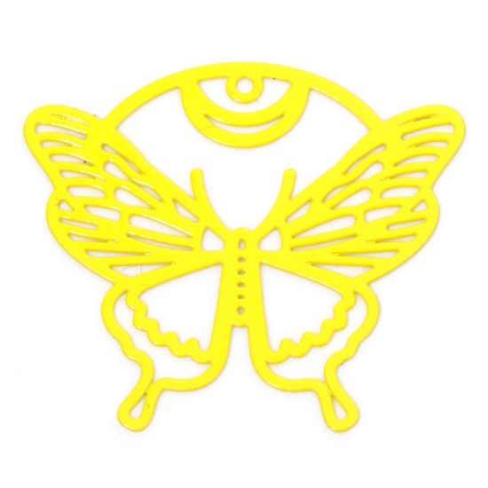 Picture of 10 PCs Iron Based Alloy Filigree Stamping Pendants Yellow Butterfly Animal Hollow 3.7cm x 3.2cm