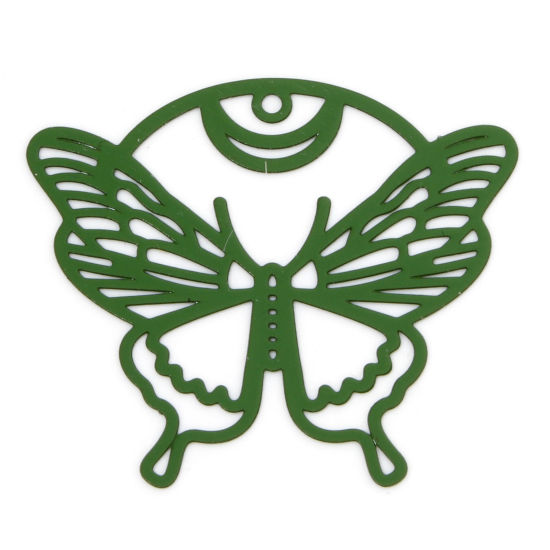 Picture of 10 PCs Iron Based Alloy Filigree Stamping Pendants Green Butterfly Animal Hollow 3.7cm x 3.2cm