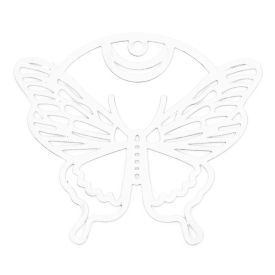 Picture of 10 PCs Iron Based Alloy Filigree Stamping Pendants White Butterfly Animal Hollow 3.7cm x 3.2cm