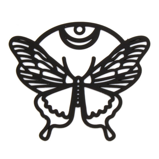 Picture of 10 PCs Iron Based Alloy Filigree Stamping Pendants Black Butterfly Animal Hollow 3.7cm x 3.2cm