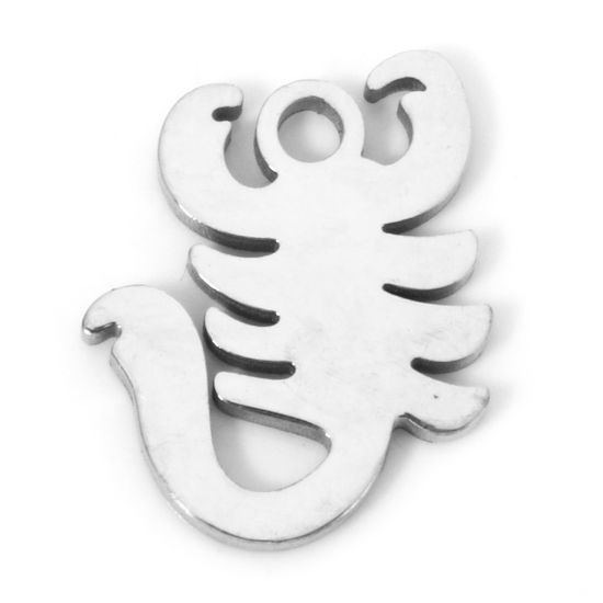 Изображение 2 ШТ 304 Нержавеющая Сталь Ажурная Резьба Подвески Скорпион Серебряный Тон Двусторонняя полировка 14мм x 12мм