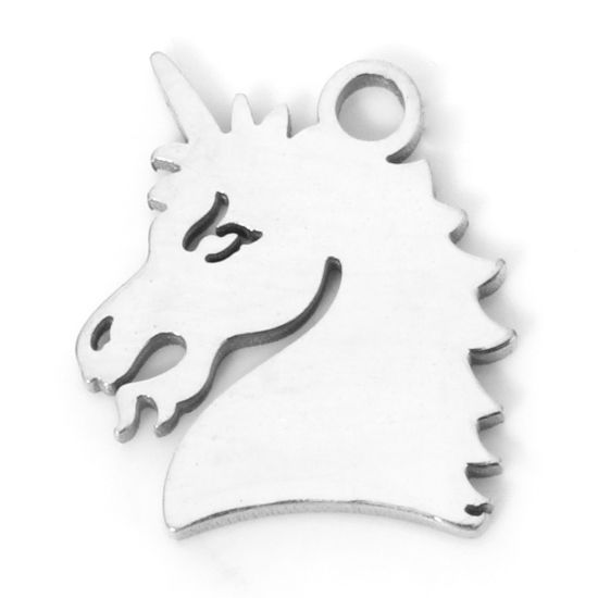 Изображение 2 ШТ 304 Нержавеющая Сталь Ажурная Резьба Подвески Лошадь Серебряный Тон Двусторонняя полировка 14мм x 13мм