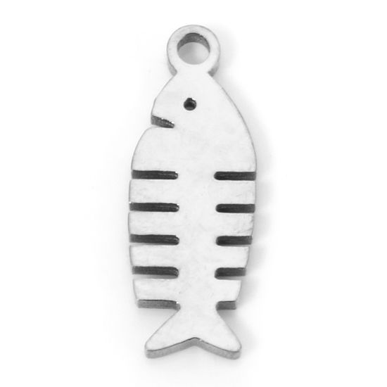 Изображение 2 ШТ 304 Нержавеющая Сталь Ажурная Резьба Подвески Рыбьи Кости Серебряный Тон Двусторонняя полировка 16мм x 6мм