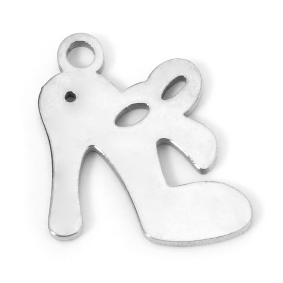 Picture of 2 PCs 304 Stainless Steel Cut Out Charms Silver Tone High-heeled Shoes Bowknot Double-sided Polishing 15mm x 14mm