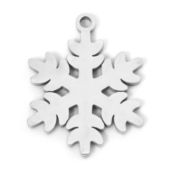 Picture of 2 PCs 304 Stainless Steel Cut Out Charms Silver Tone Christmas Snowflake Double-sided Polishing 19mm x 15mm