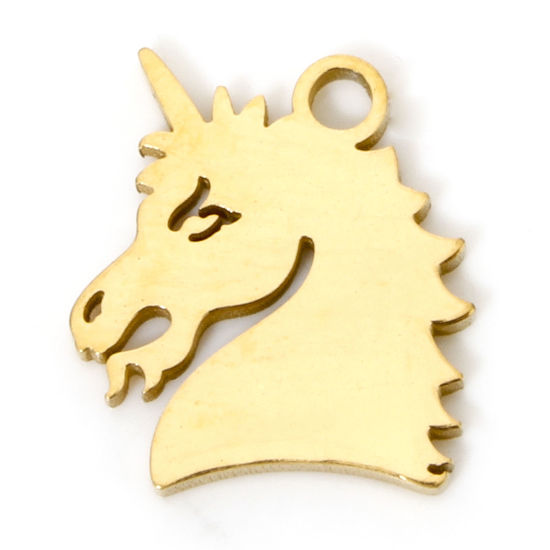 Picture of 2 PCs Vacuum Plating 304 Stainless Steel Cut Out Charms 18K Gold Plated Horse Animal Double-sided Polishing 14mm x 13mm