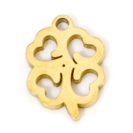 Picture of 2 PCs Vacuum Plating 304 Stainless Steel Cut Out Charms 18K Gold Plated Leaf Clover Double-sided Polishing 13mm x 9mm