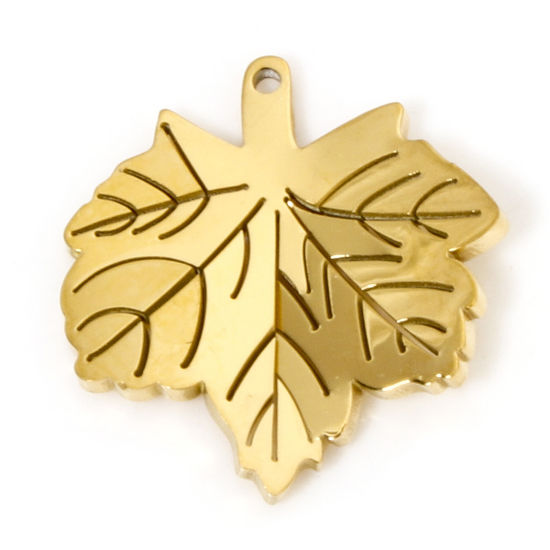 Picture of 2 PCs Vacuum Plating 304 Stainless Steel Cut Out Charms 18K Gold Plated Leaf Double-sided Polishing 15.5mm x 15mm