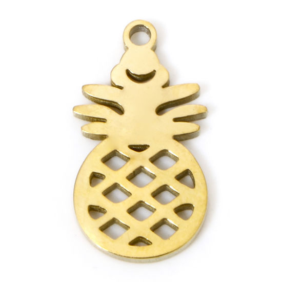 Picture of 2 PCs Vacuum Plating 304 Stainless Steel Cut Out Charms 18K Gold Plated Pineapple/ Ananas Fruit Double-sided Polishing 18mm x 10mm