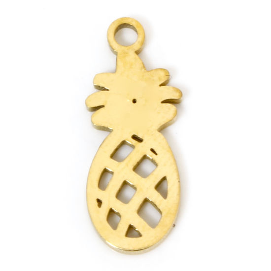 Picture of 2 PCs Vacuum Plating 304 Stainless Steel Cut Out Charms 18K Gold Plated Pineapple/ Ananas Fruit Double-sided Polishing 19.5mm x 8mm