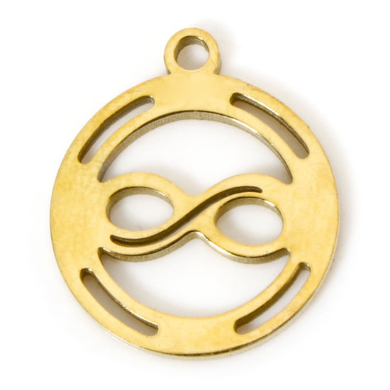 Imagen de 2 Unidades Enchapado al Vacío 304 Acero Inoxidable Separar Colgantes Ronda Chapado en Oro de 18K Símbolo del infinito Pulido de Doble Cara 15mm x 13mm