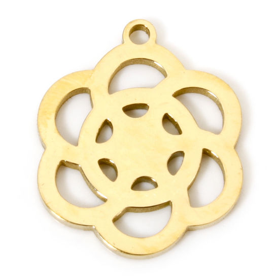 Imagen de 2 Unidades Enchapado al Vacío 304 Acero Inoxidable Separar Colgantes Flor Chapado en Oro de 18K Pulido de Doble Cara 18mm x 15mm