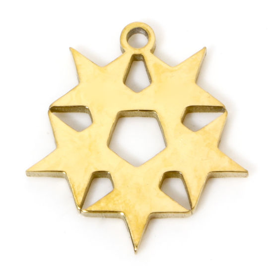 Imagen de 2 Unidades Enchapado al Vacío 304 Acero Inoxidable Separar Colgantes Estrella Chapado en Oro de 18K Pulido de Doble Cara 17mm x 15.5mm