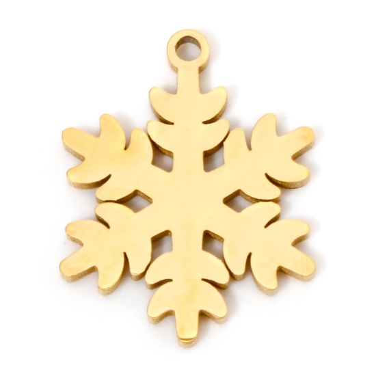 Imagen de 2 Unidades Recubrimiento al Vacío PVD Ecológico 304 Acero Inoxidable Colgantes Chapado en Oro de 18K Copo de nieve Navidad Pulido de Doble Cara 19mm x 15mm