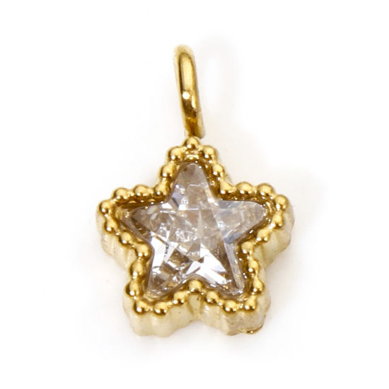 Image de 1 Pièce Breloques en 304 Acier Inoxydable Placage sous Vide Pierres de Naissance Etoile Doré à Strass Transparent 8.5mm x 6mm
