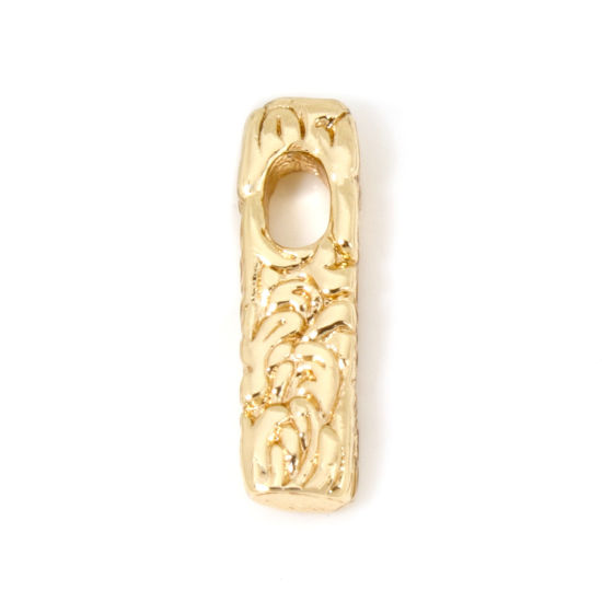 Picture of 2 PCs Eco-friendly Brass Charms 18K Real Gold Plated Rectangle Texture 16mm x 4.5mm