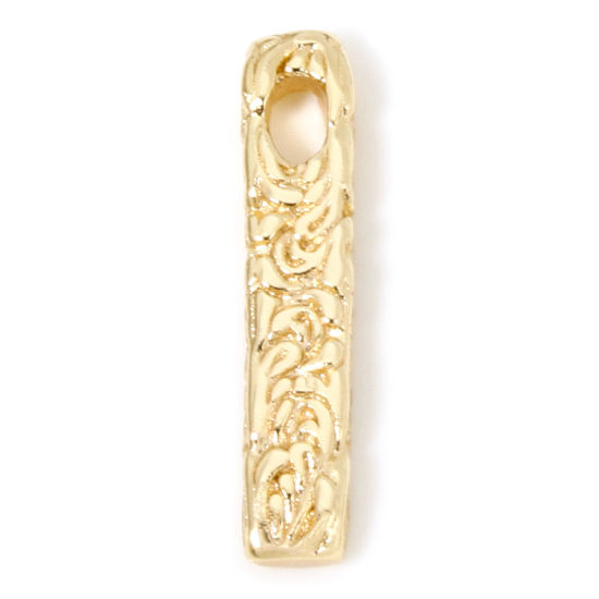 Picture of 2 PCs Eco-friendly Brass Charms 18K Real Gold Plated Rectangle Texture 23.5mm x 5mm