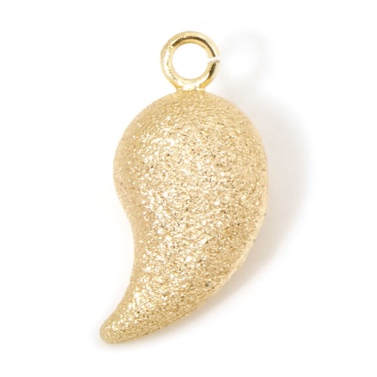 Picture of 1 Piece Eco-friendly Brass Charms 18K Real Gold Plated Comma Drop Sparkledust 23mm x 12mm