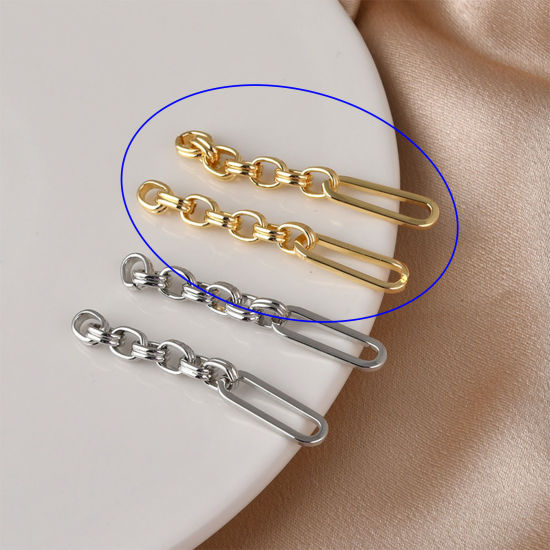 Picture of 1 Piece Brass Connectors Charms Pendants Link Chain 14K Gold Plated 5cm x 0.7cm