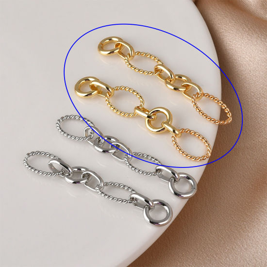 Picture of 1 Piece Brass Connectors Charms Pendants Link Chain 14K Gold Plated 6cm x 1cm