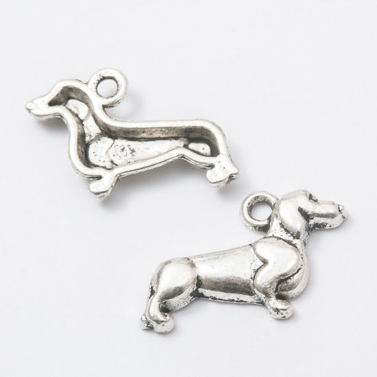 Picture of 50 PCs Zinc Based Alloy Charms Antique Silver Color Dog Animal 18mm x 13mm