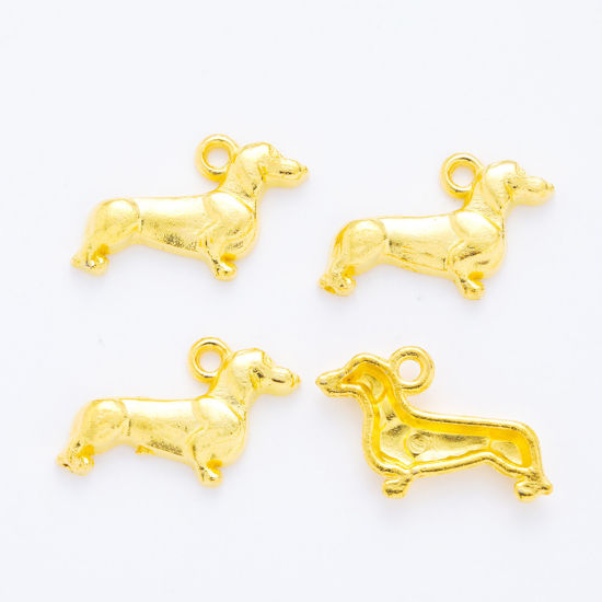 Picture of 50 PCs Zinc Based Alloy Charms Gold Plated Dog Animal 18mm x 13mm