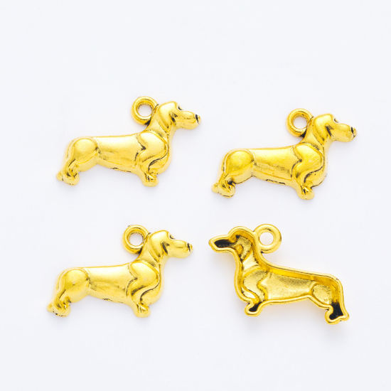 Picture of 50 PCs Zinc Based Alloy Charms Gold Tone Antique Gold Dog Animal 18mm x 13mm