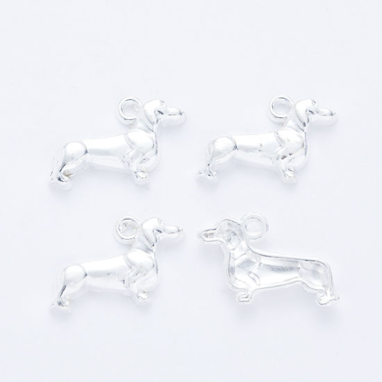 Picture of 50 PCs Zinc Based Alloy Charms Silver Plated Dog Animal 18mm x 13mm