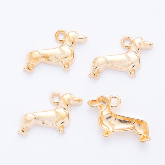 Picture of 50 PCs Zinc Based Alloy Charms KC Gold Plated Dog Animal 18mm x 13mm