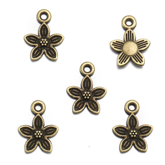 Image de 100 Pcs Breloques en Alliage de Zinc Bronze Antique Fleur 13mm x 10.5mm