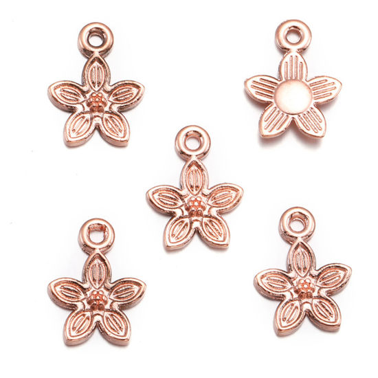 Image de 100 Pcs Breloques en Alliage de Zinc Or Rose Fleur 13mm x 10.5mm