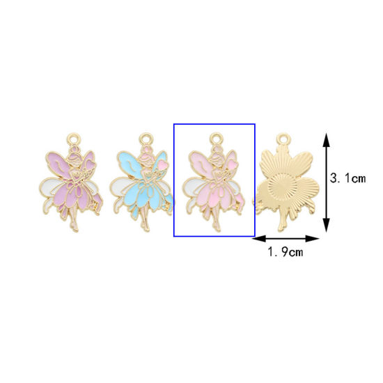 10 PCs Zinc Based Alloy Charms Gold Plated Pink Fairy Wing Enamel 3.1cm x 1.9cm の画像