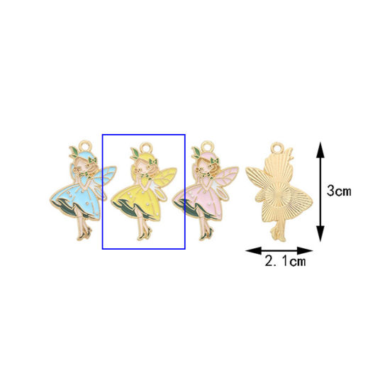 10 PCs Zinc Based Alloy Charms Gold Plated Yellow Fairy Wing Enamel 3cm x 2.1cm の画像