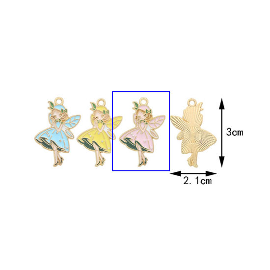10 PCs Zinc Based Alloy Charms Gold Plated Pink Fairy Wing Enamel 3cm x 2.1cm の画像