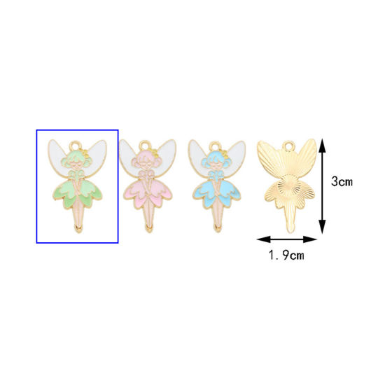 10 PCs Zinc Based Alloy Charms Gold Plated Green Fairy Wing Enamel 3cm x 1.9cm の画像