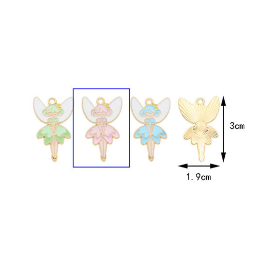 10 PCs Zinc Based Alloy Charms Gold Plated Pink Fairy Wing Enamel 3cm x 1.9cm の画像