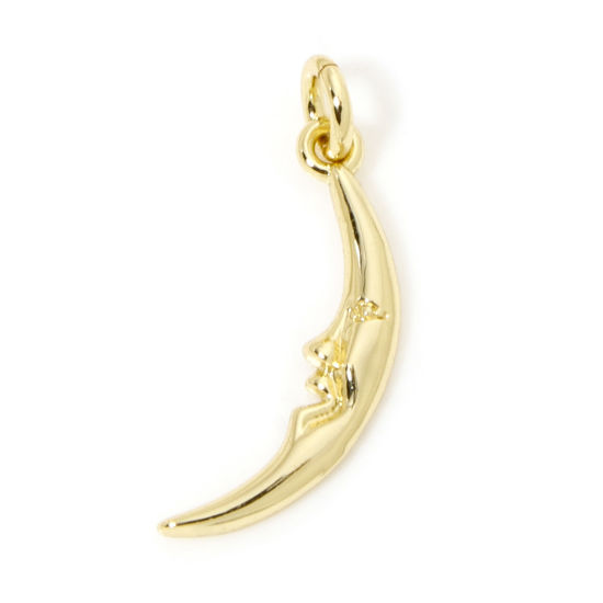 Immagine di 1 Pz Ecologico Ottone Galassia Ciondoli 18K Vero Oro Placcato Faccia del Luna 19mm x 6mm