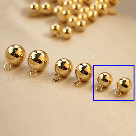 Image de 5 Pcs Breloques Géométrique en Laiton Balle Plaqué Or Véritable 18K 3D 8mm Dia.