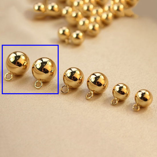 Image de 5 Pcs Breloques Géométrique en Laiton Balle Plaqué Or Véritable 18K 3D 12mm Dia.