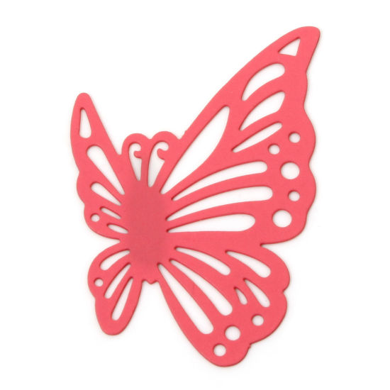 Picture of 10 PCs Iron Based Alloy Filigree Stamping Connectors Charms Pendants Peach Pink Butterfly Animal Insect Hollow 4.3cm x 3cm