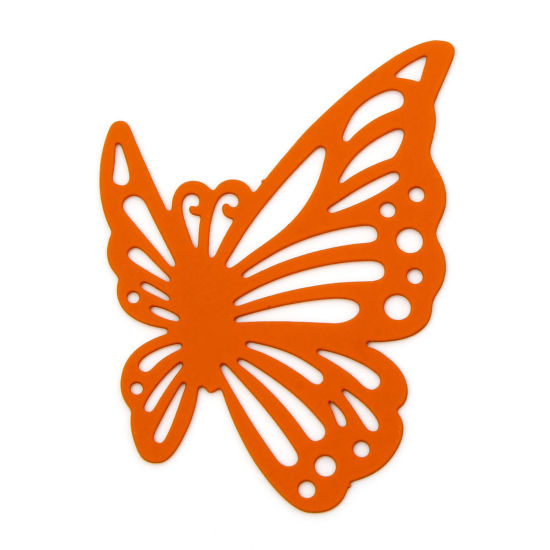 Picture of 10 PCs Iron Based Alloy Filigree Stamping Connectors Charms Pendants Orange Butterfly Animal Insect Hollow 4.3cm x 3cm